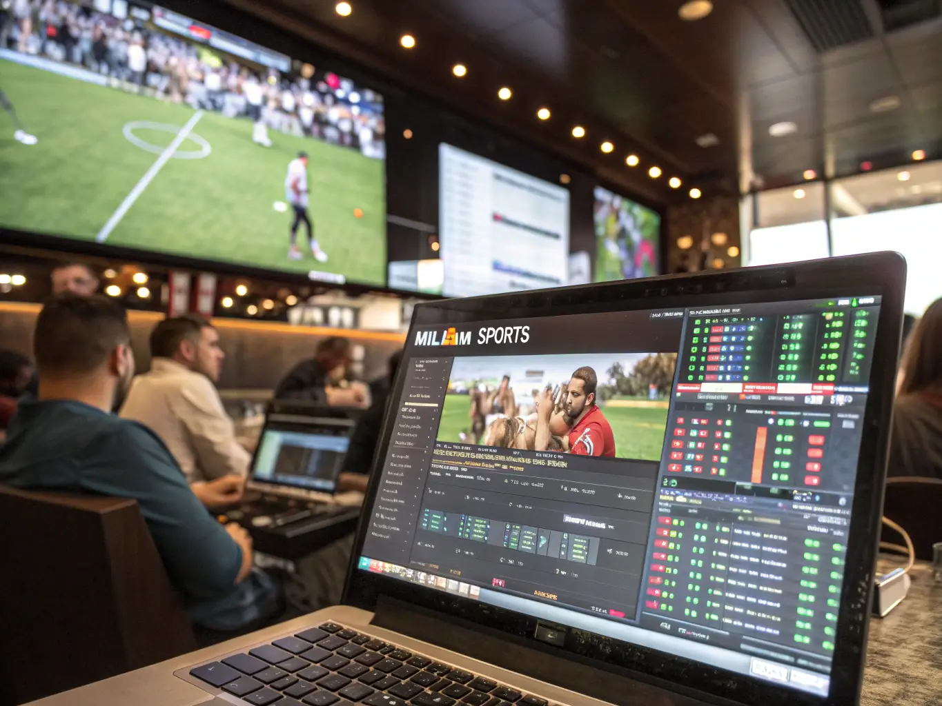 An action-packed image of a live sports betting interface, displaying real-time odds and statistics for various sports events, with users actively placing bets on the 59brl bet platform.